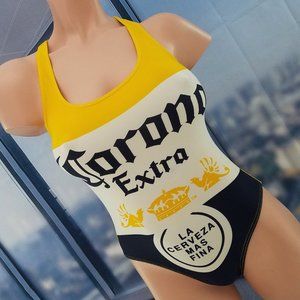 CORONA Swimsuit 90s Spandex One Piece Racerback Leotard Vintage Swim Sz Medium